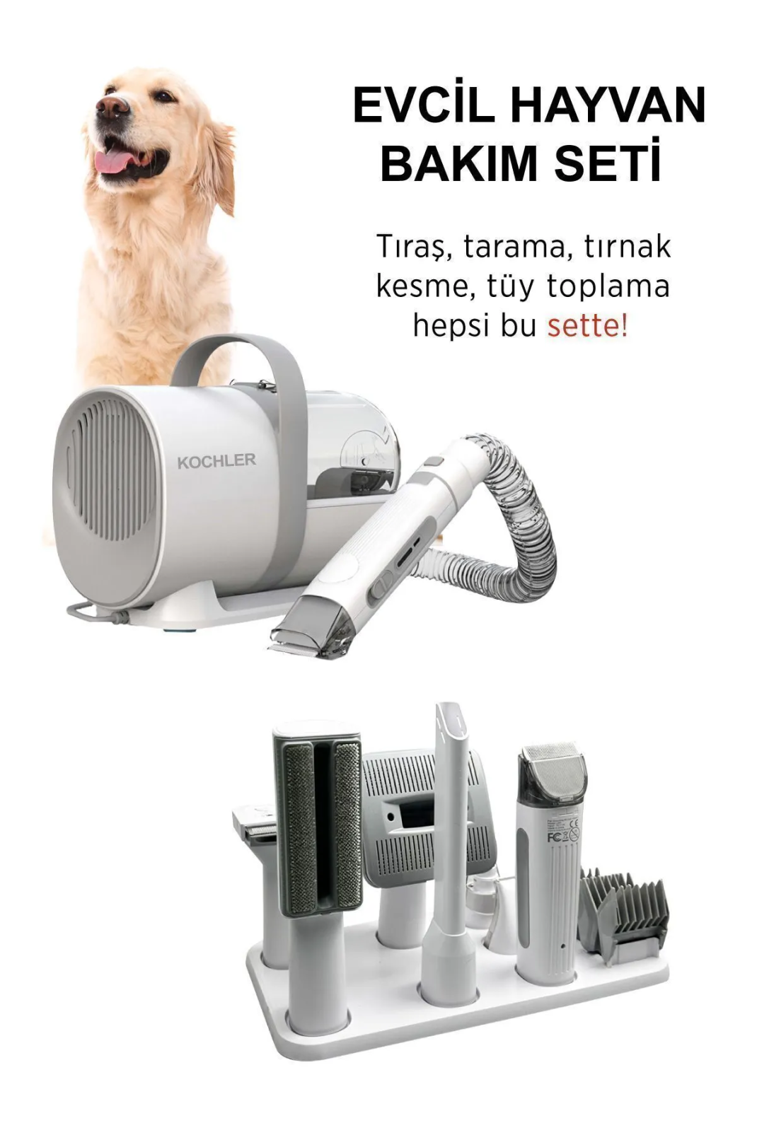 Kochler Profesyonel Kedi Köpek Hayvan Tüy Bakım Seti - Elektrikli Vakum Şarjlı Tıraş Ve Tüy Toplama