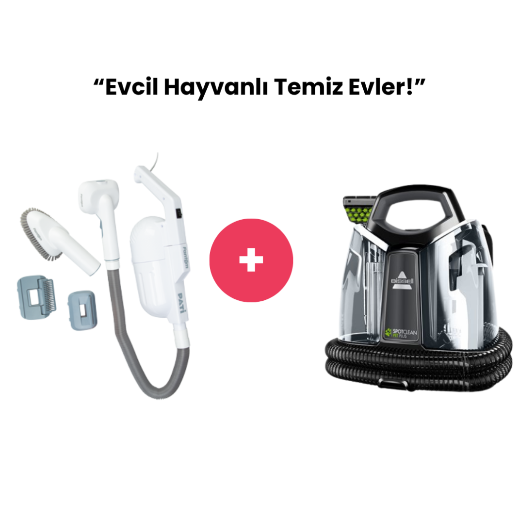 Evcil Hayvanlı Temiz Evler (Bissell SpotClean Pet Plus Halı – Koltuk Yıkama ve Leke Çıkarma Makinesi & Fantom Pati K9 Profesyonel Evcil Hayvan Bakım Seti)