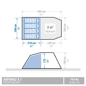 Decathlon 4 Kişilik Kamp Çadırı - Arpenaz 4.1 Fresh&Black