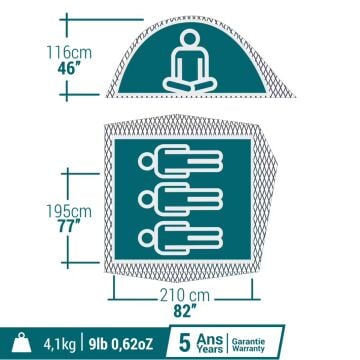 Decathlon 3 Kişilik Kamp Çadırı - MH100 Fresh & Black