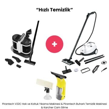 Pirantech Halı Koltuk Yıkama Makinesi +  Pirantech Buharlı Temizlik Makinesi & Karcher Cam Silme Makinesi & 100 ML Deterjan